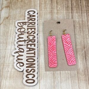 Pink Patterned Polymer Clay Rectangle Dangle Earrings